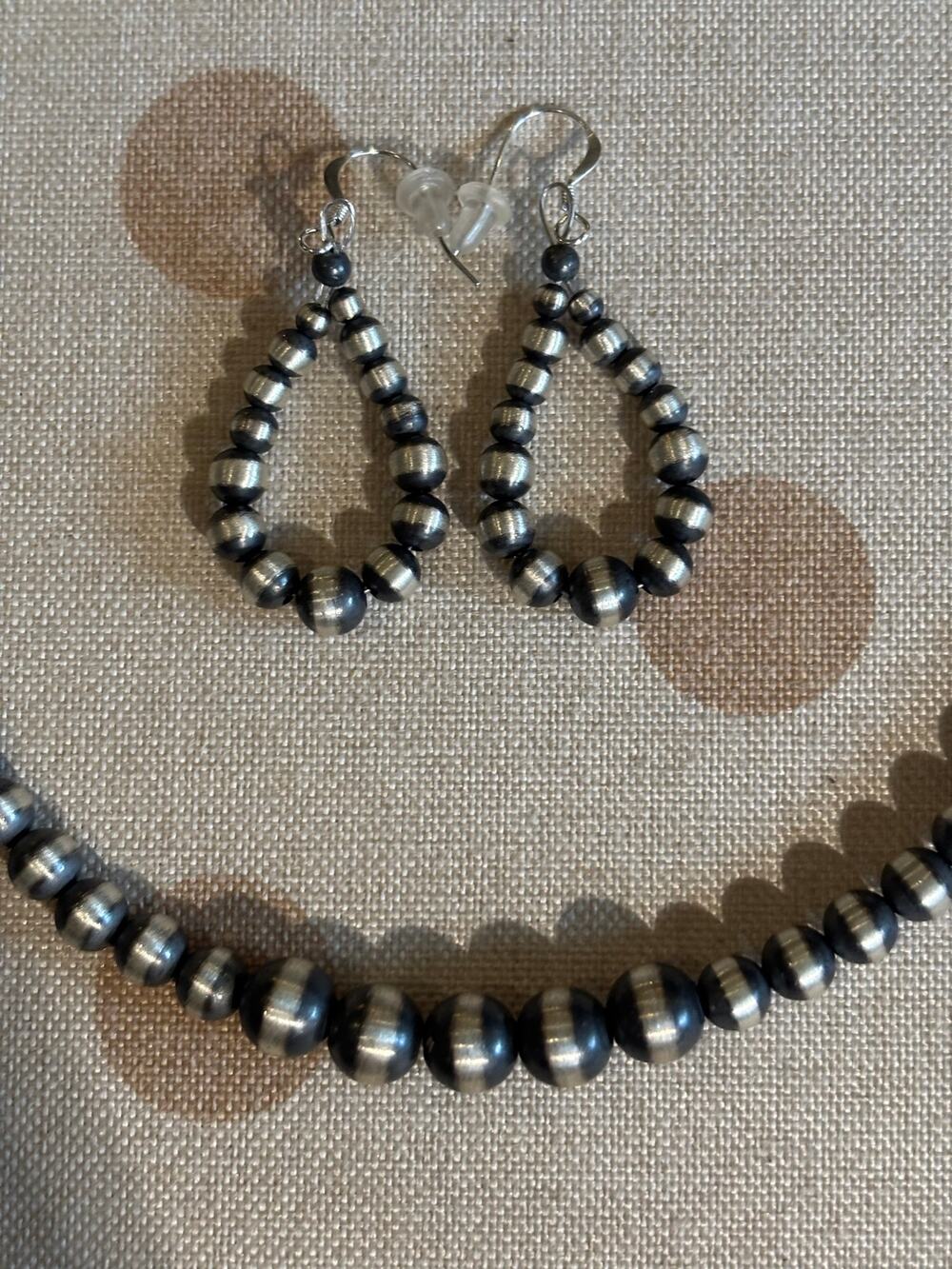 Sterling Silver Graduated Pearl Bead Necklace and Earrings/ Western Style